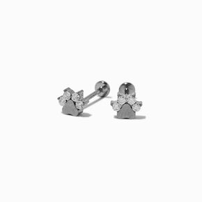 C LUXE by Claire&#39;s Silver-tone Titanium Cubic Zirconia Paw Flat Back Stud Earrings,