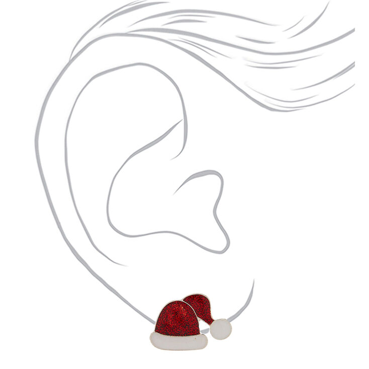 Clous d&rsquo;oreille &agrave; paillettes rouges motif bonnet du P&egrave;re No&euml;l,