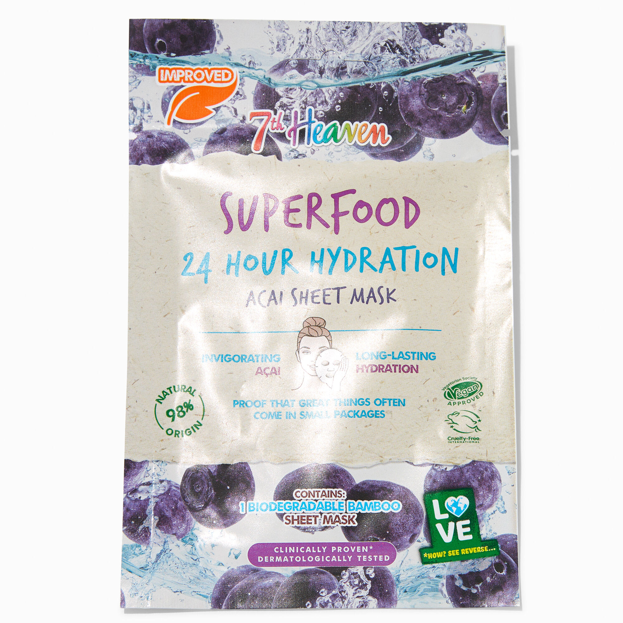View Claires 7Th Heaven Superfood 24 Hour Hydration Acai Sheet Face Mask information