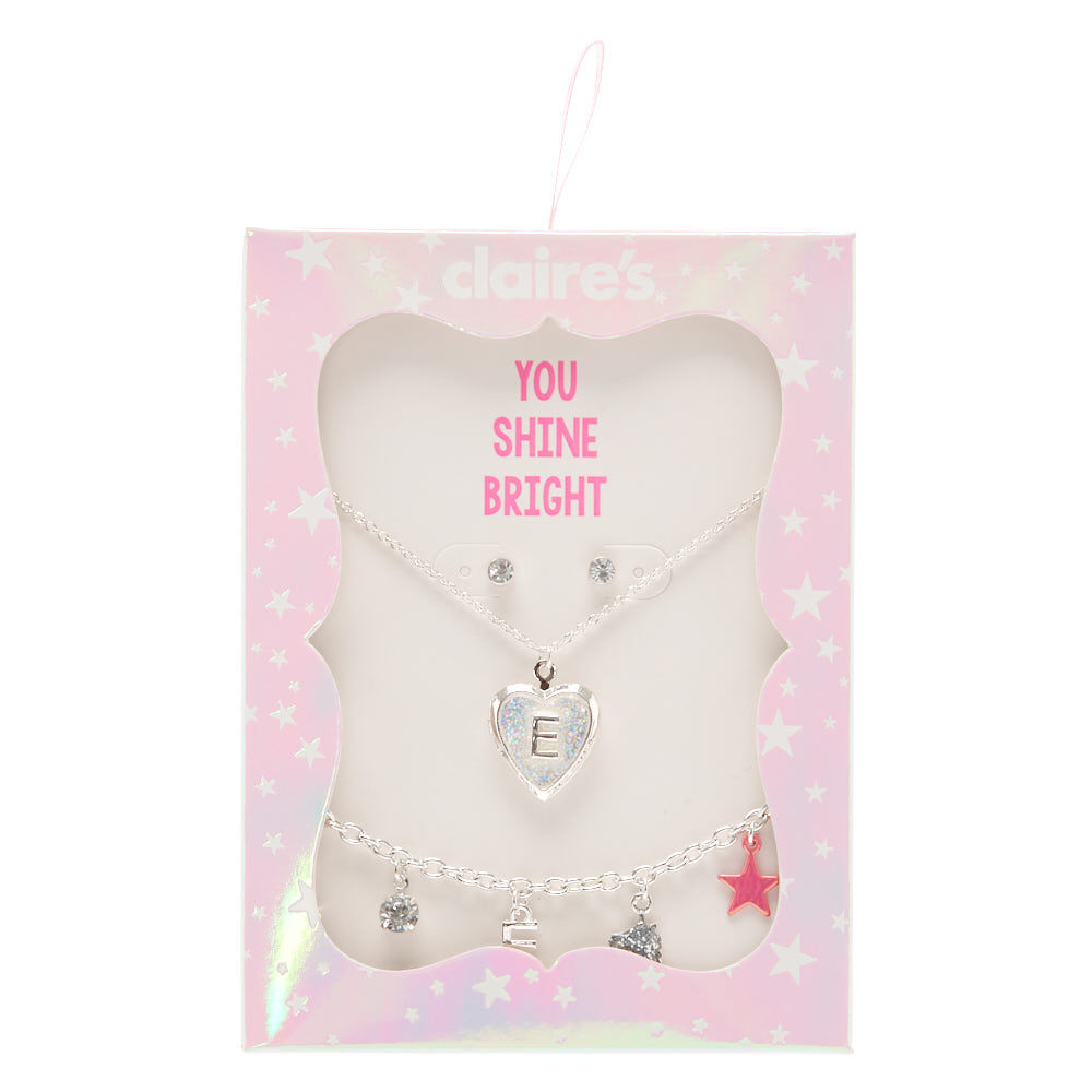 Glitter Initial Jewellery Gift Set - E, 3 Pack,