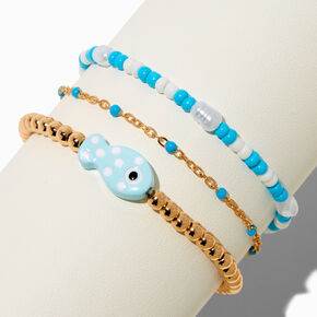 Blue Fish Beaded &amp; Adjustable Bracelet Set - 3 Pack,