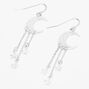 Silver 2&quot; Moon Star Drop Earrings,