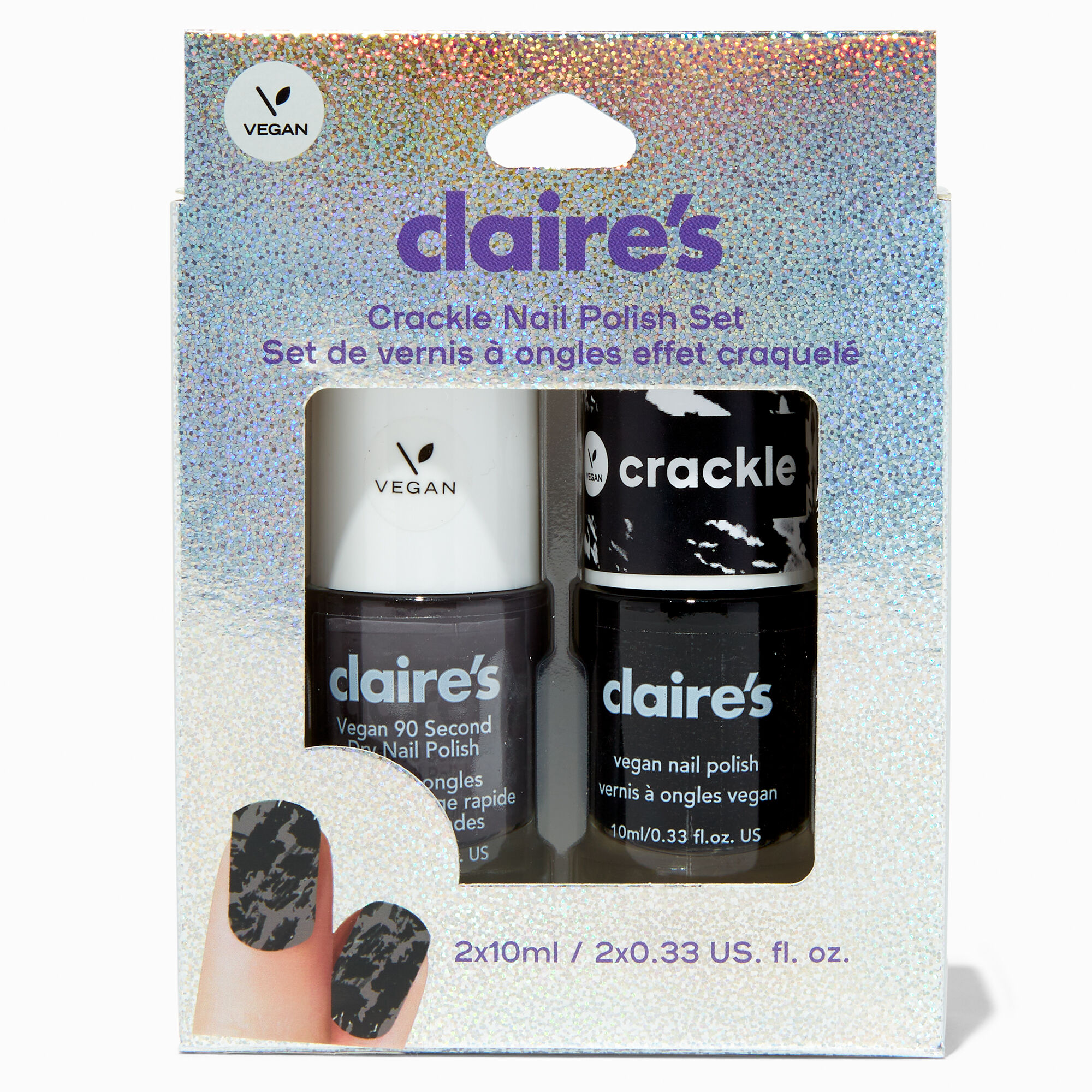 View Claires Gray Crackle Vegan Nail Polish Set 2 Pack Black information