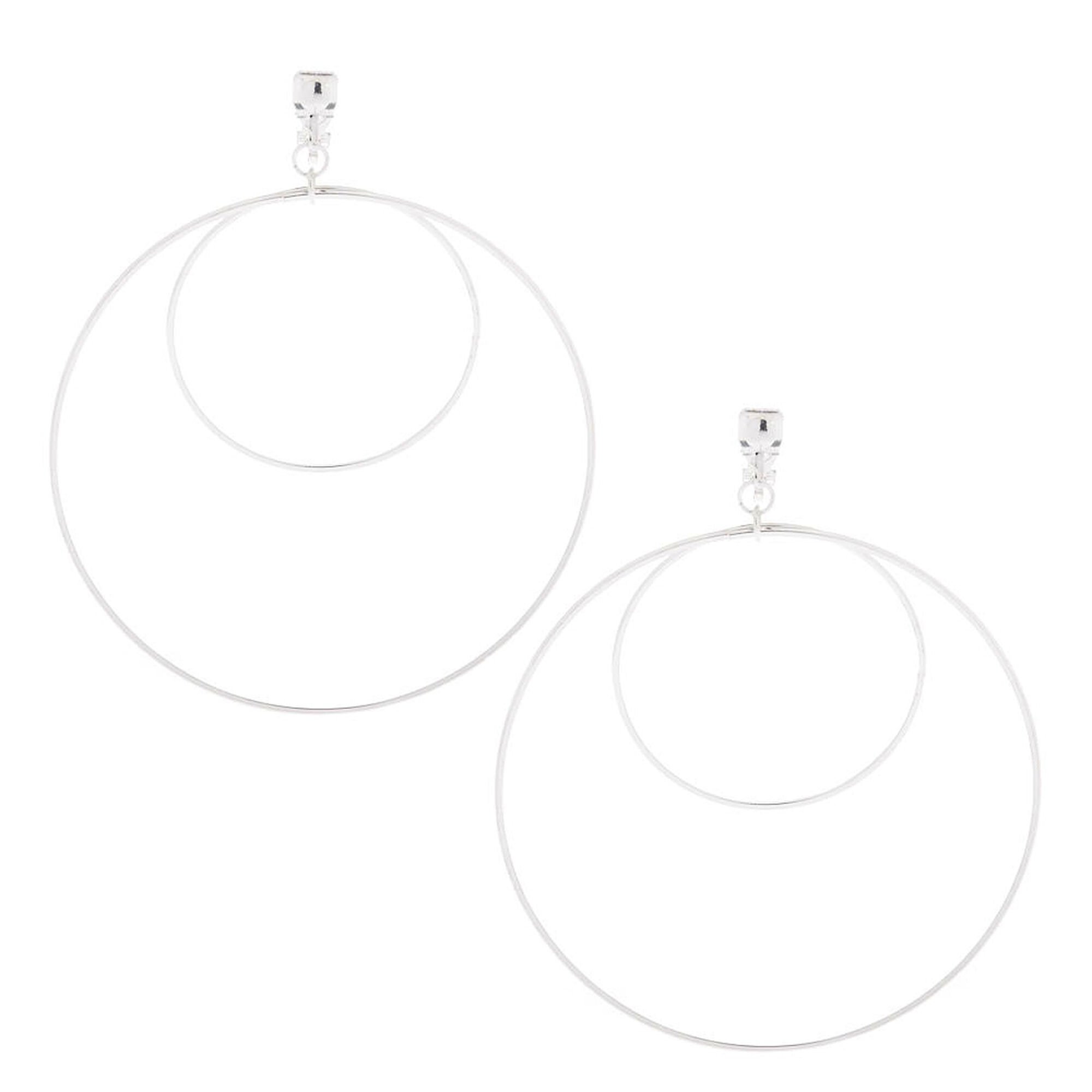 View Claires Double Circle Clip On Hoop Earrings Silver information