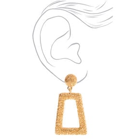 Gold-tone 2&quot; Rectangle Textured Clip On Drop Earrings,