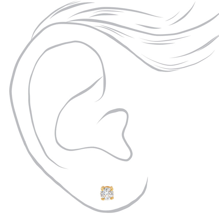 18k Gold Plated Cubic Zirconia Basket Stud Earrings - 4MM,