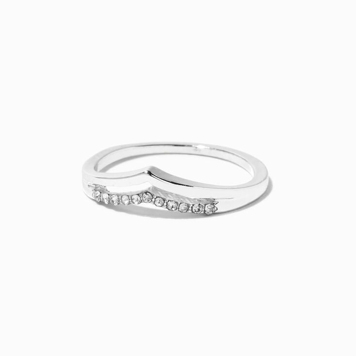 Silver-tone Crystal Chevron Ring,