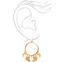 Gold 2&quot; Textured Circle Seashell Drop Earrings,