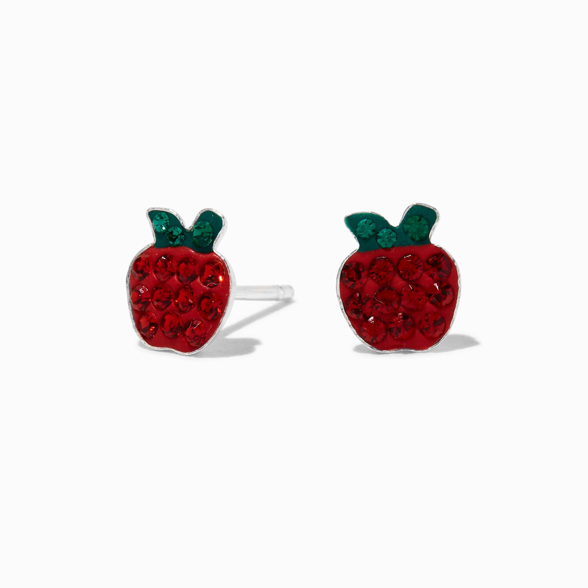 Clous d'oreilles pomme rouge en pavé strass couleur argentée C LUXE by Claire's,