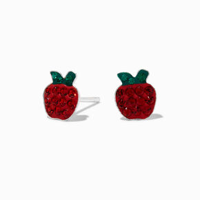 Clous d&#39;oreilles pomme rouge en pav&eacute; strass couleur argent&eacute;e C LUXE by Claire&#39;s,