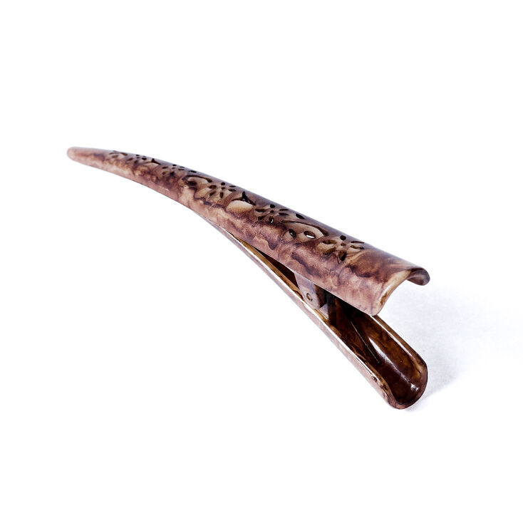 Large Embossed Salon Hair Barrette - Brown,