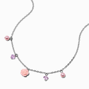 Claire&#39;s Club Pink Rose &amp; Pearl Charm Necklace,