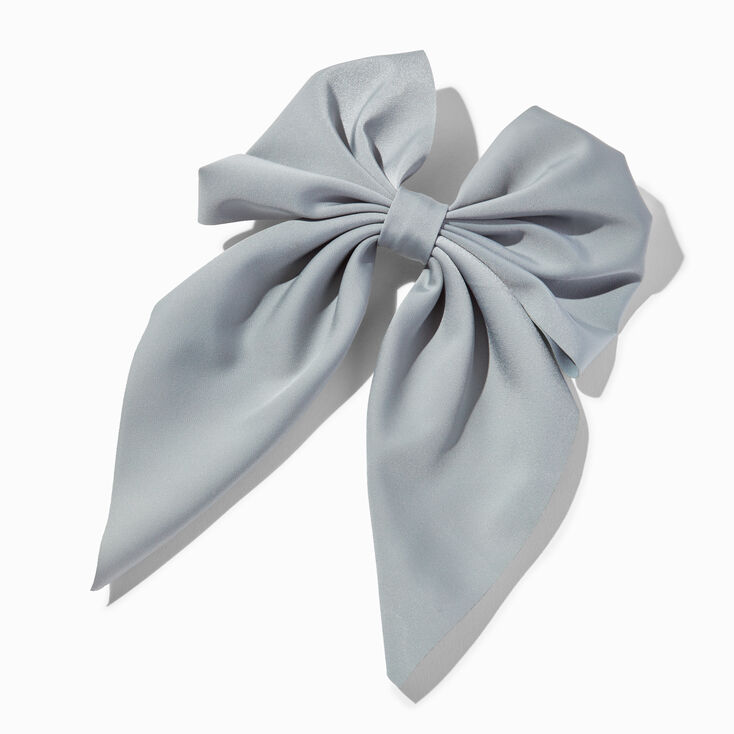 Grey Satin Hair Bow Clip,