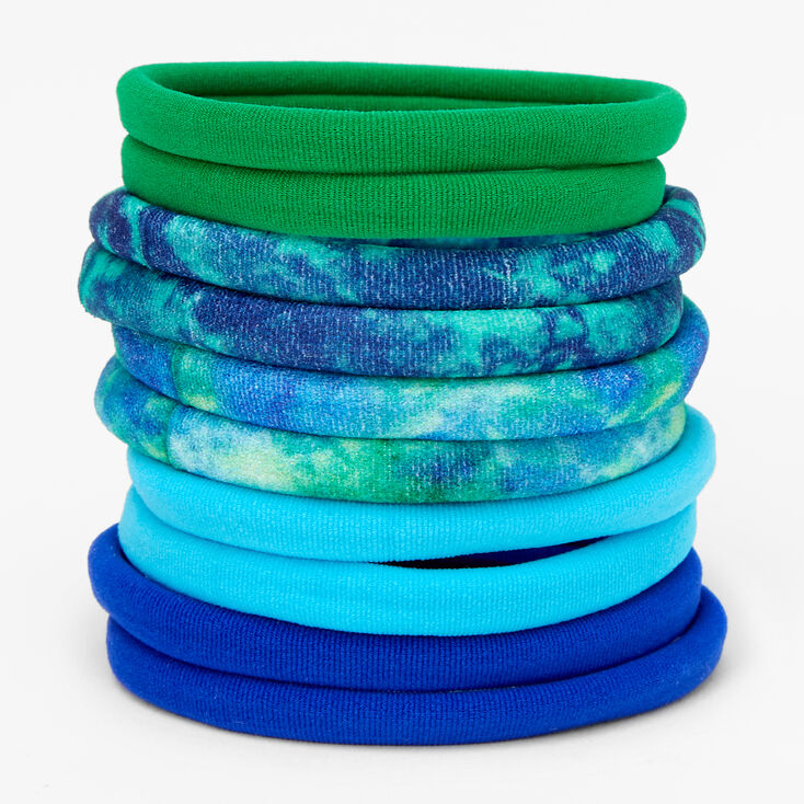Blue &amp; Green Solid Tie Dye Rolled Hair Bobbles - 10 Pack,