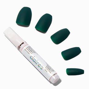 Matte Emerald Coffin Vegan Faux Nail Set - 24 Pack,