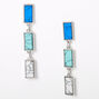 Silver 2.5&quot; Marble Rectangle Stone Drop Earrings - Turquoise,