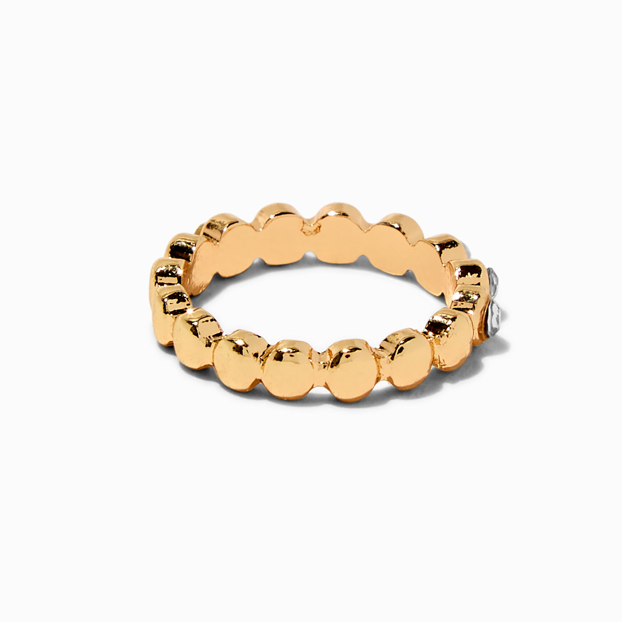  Gold-tone Round Crystal Band Ring,