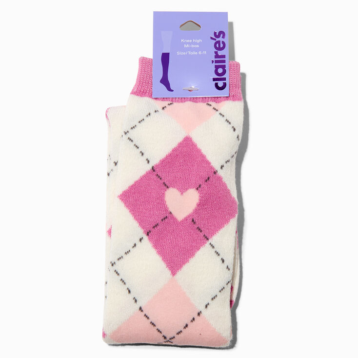Pink Heart Argyle Over the Knee Socks - 1 Pair,