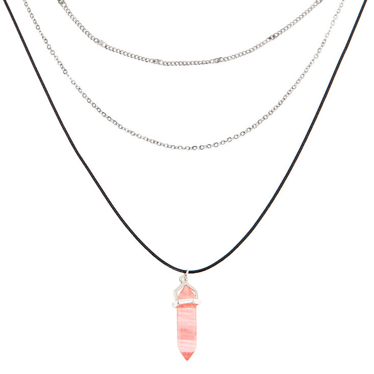 Claire's Collier cordon multi-rangs pierre de guérison d'imitation - Rose