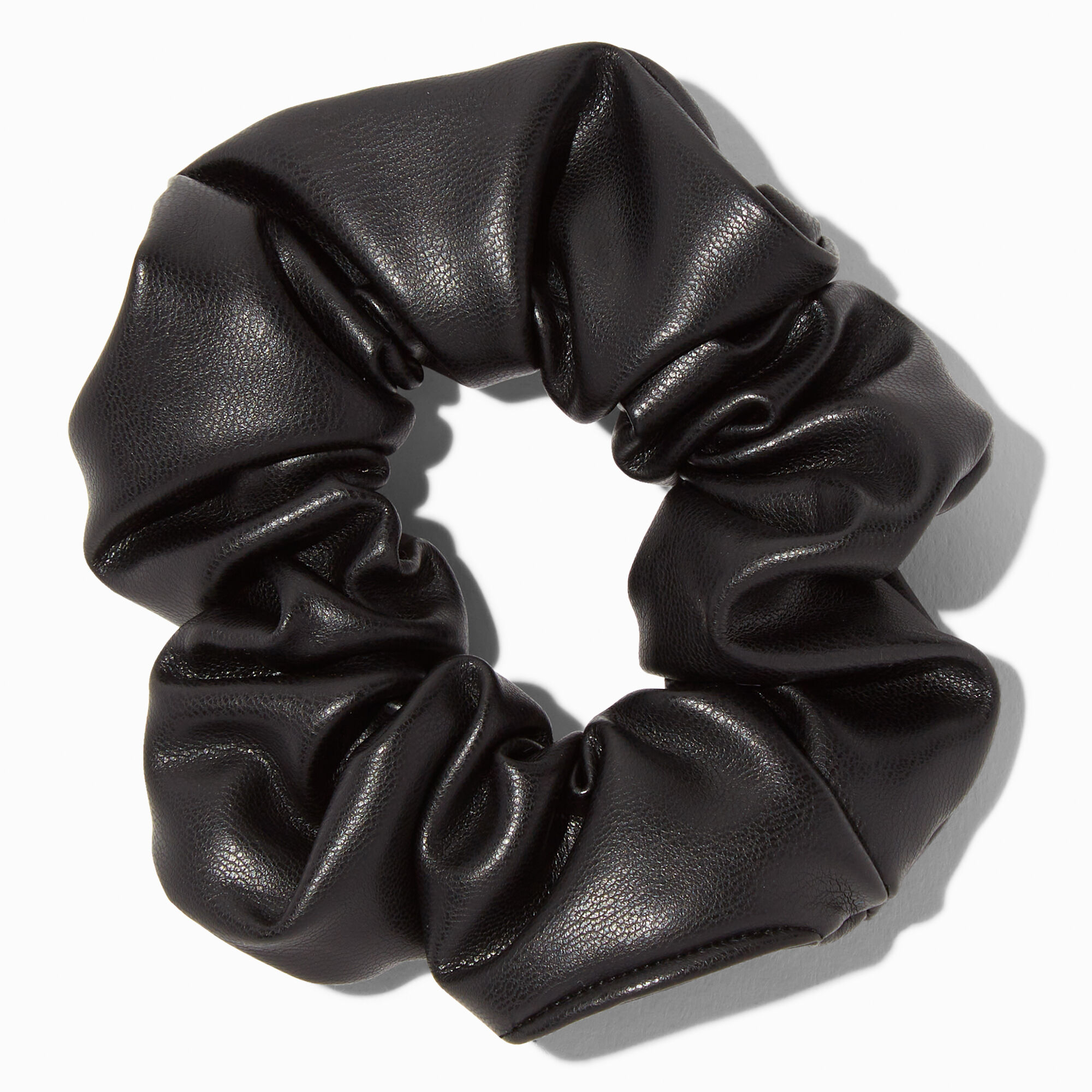 Medium Black Faux Leather Hair Scrunchie | Claire's Medium Black Faux Leather Hair Scrunchie | Claire's