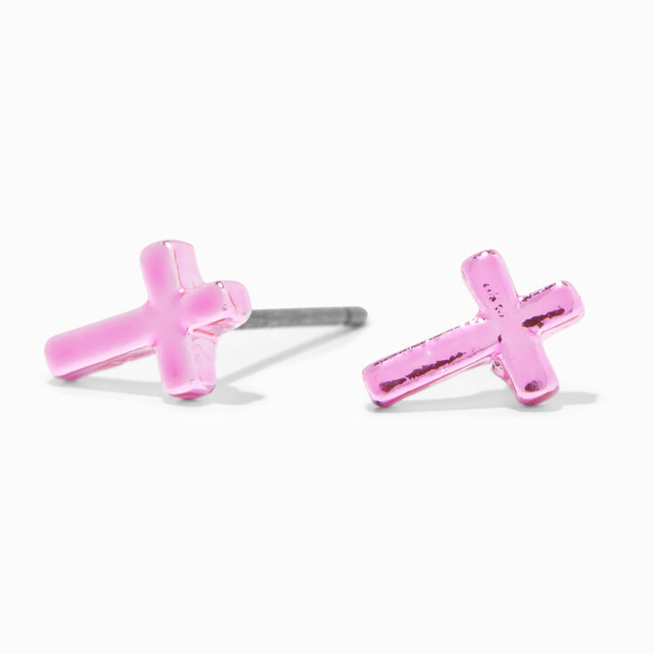 Pink Cross Stud Earrings,