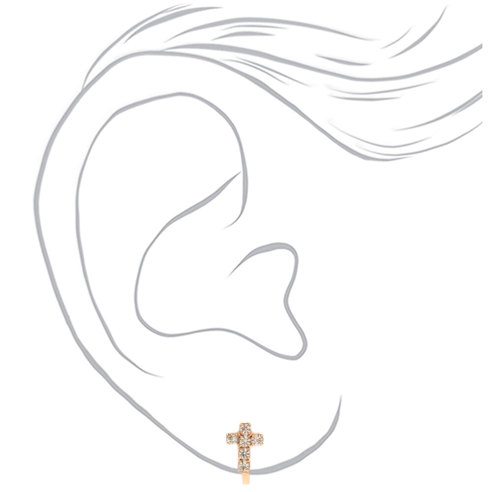 Rose Gold Crystal Cross Clip On Stud Earrings,