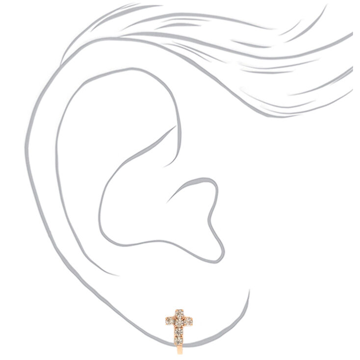Rose Gold Crystal Cross Clip On Stud Earrings,