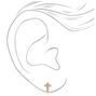 Rose Gold Crystal Cross Clip On Stud Earrings,