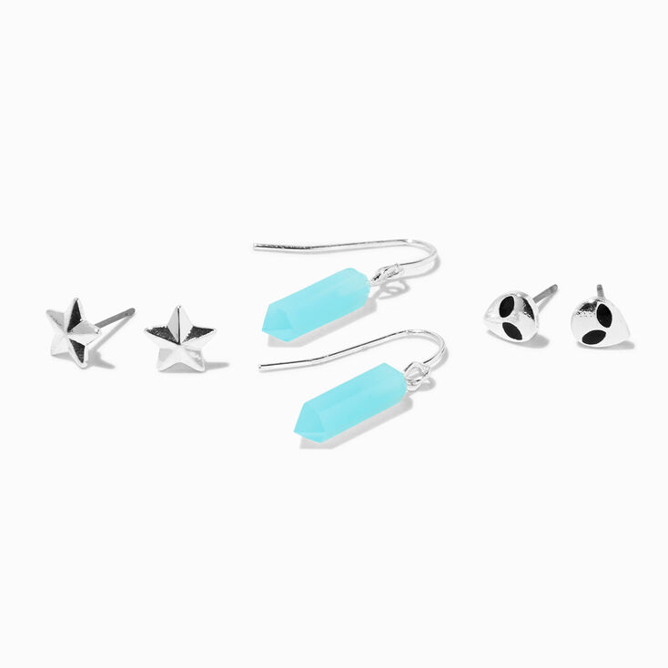 Silver Alien Star Mystical Gem Mixed Earrings - 3 Pack,