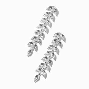 Rhinestone Leaves Silver-tone 2&quot; Linear Drop Earrings,