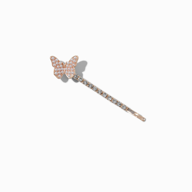 Rose Gold-tone Butterfly Rhinestone Pearl Hair Pins - 6 Pack,