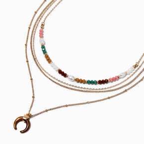 Burgundy Horn Beaded Multi-Strand Necklace,