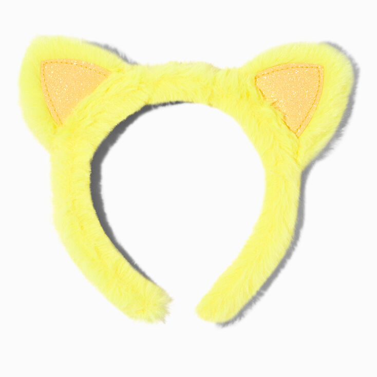 Claire&#39;s Club Plush Yellow Glitter Cat Ears Headband,