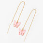 Gold 3&quot; Pink Butterfly Threader Drop Earrings,