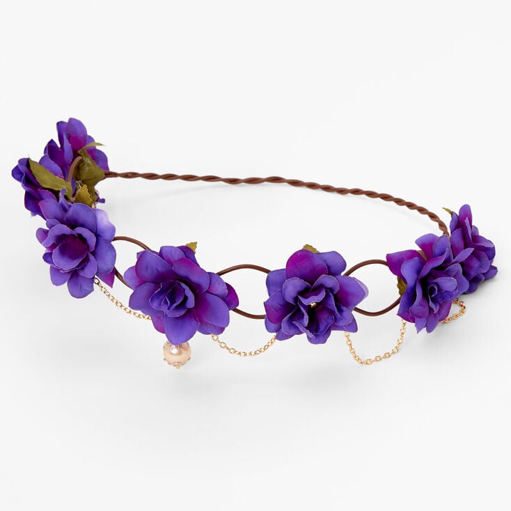 Gold Chain Flower Vine Headwrap - Purple,