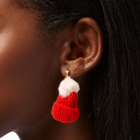 Knit Hat 2&quot; Clip-On Drop Earrings,