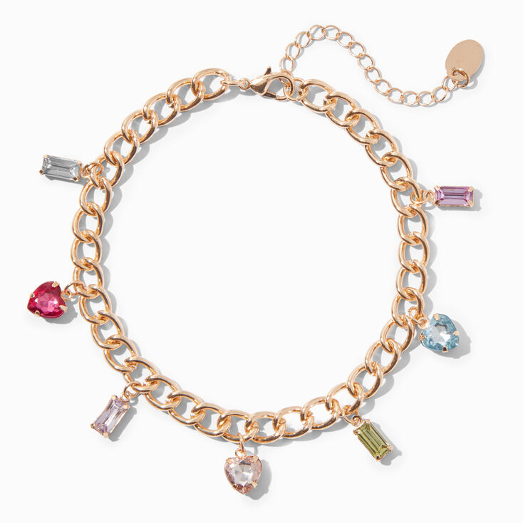 Rhinestone Charm Gold Curb Chain Anklet