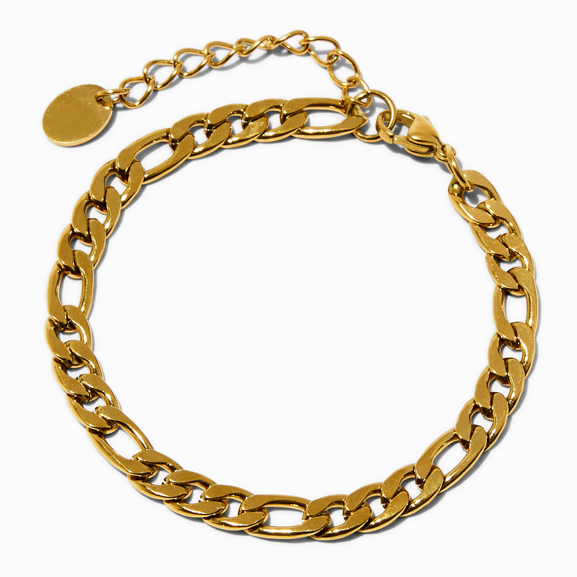 View Claires Tone Stainless Steel 6MM Figaro Chain Bracelet Gold information