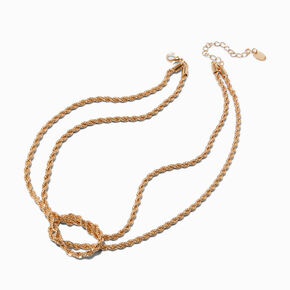 Gold-tone Twisted Double Rope Knot Multi-Strand Necklace ,