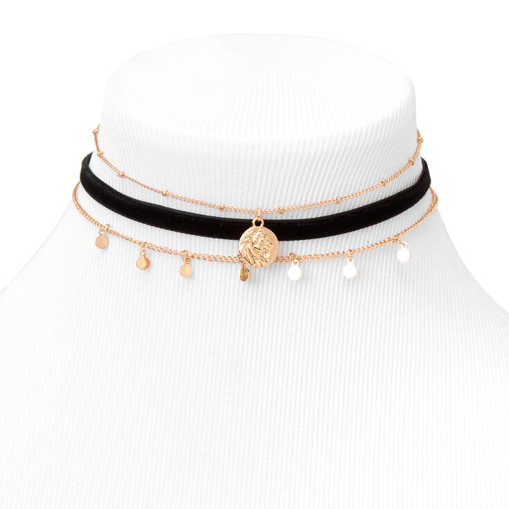 Gold &amp; Black Lion Cord &amp; Chain Choker Necklaces - 3 Pack,