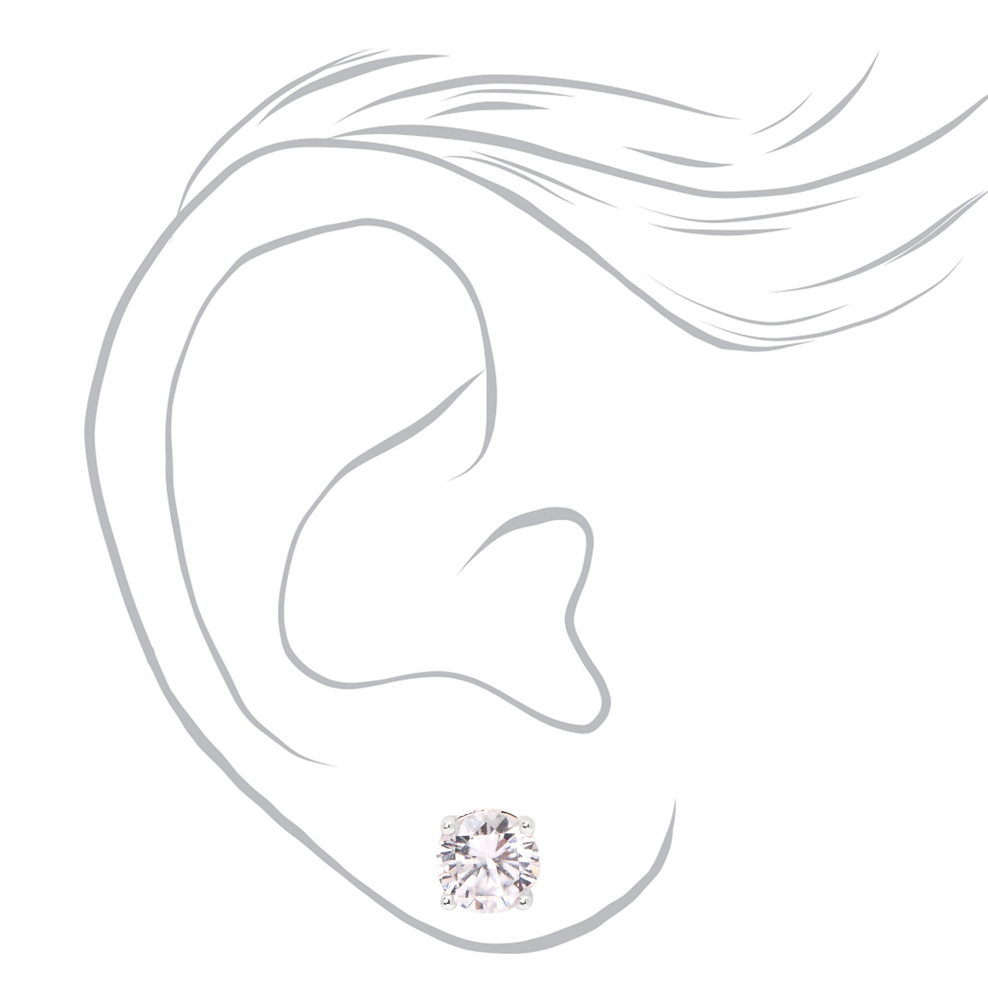 Silver-tone Cubic Zirconia 6mm, 7mm, & 8mm Round Stud Earrings - 3 Pack,