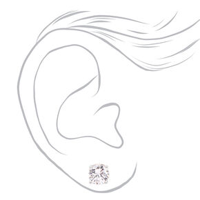 Silver-tone Cubic Zirconia 6mm, 7mm, &amp; 8mm Round Stud Earrings - 3 Pack,