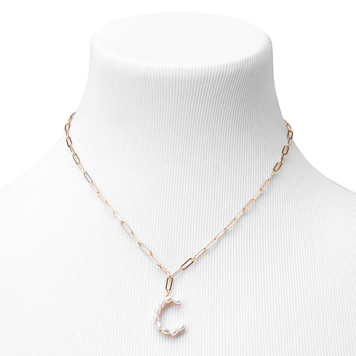 Gold Pearl Initial Pendant Necklace - C,