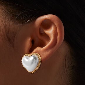 Clous d&#39;oreilles c&oelig;ur perle d&#39;imitation,