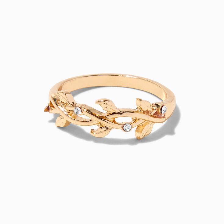 Gold-tone Embellished Leaf Vine Ring,