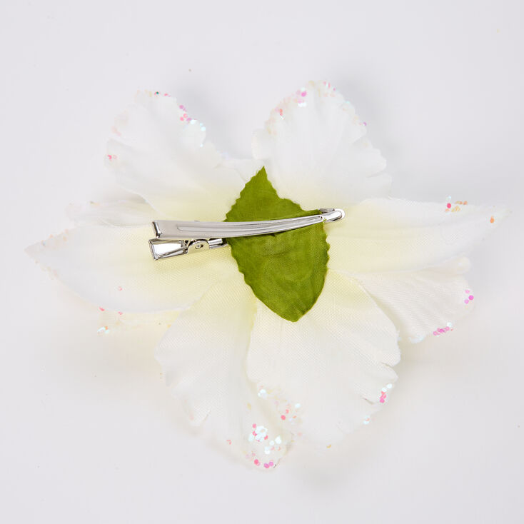 White &amp; Pink Glitter Flower Hair Clip,