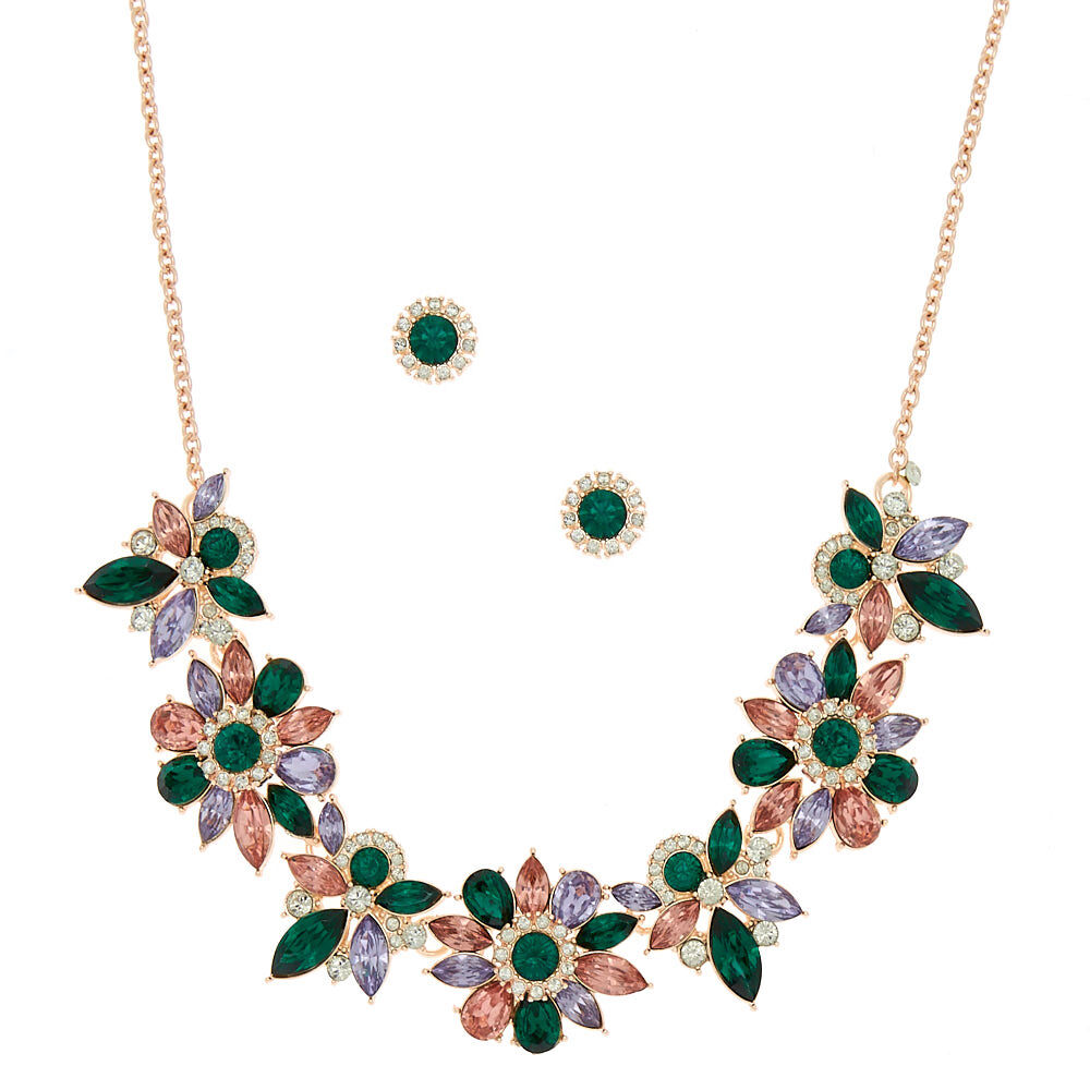 Lot de 2 bijoux à fleurs ton de joyaux - couleur émeraude,