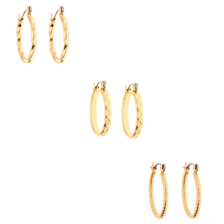 Gold 20MM Textured Hoop Earrings - 3 Pack,