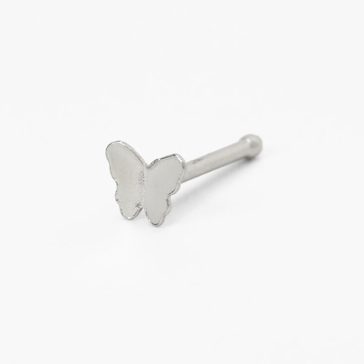 20G Silver-tone Stainless Steel Butterfly Nose Stud,