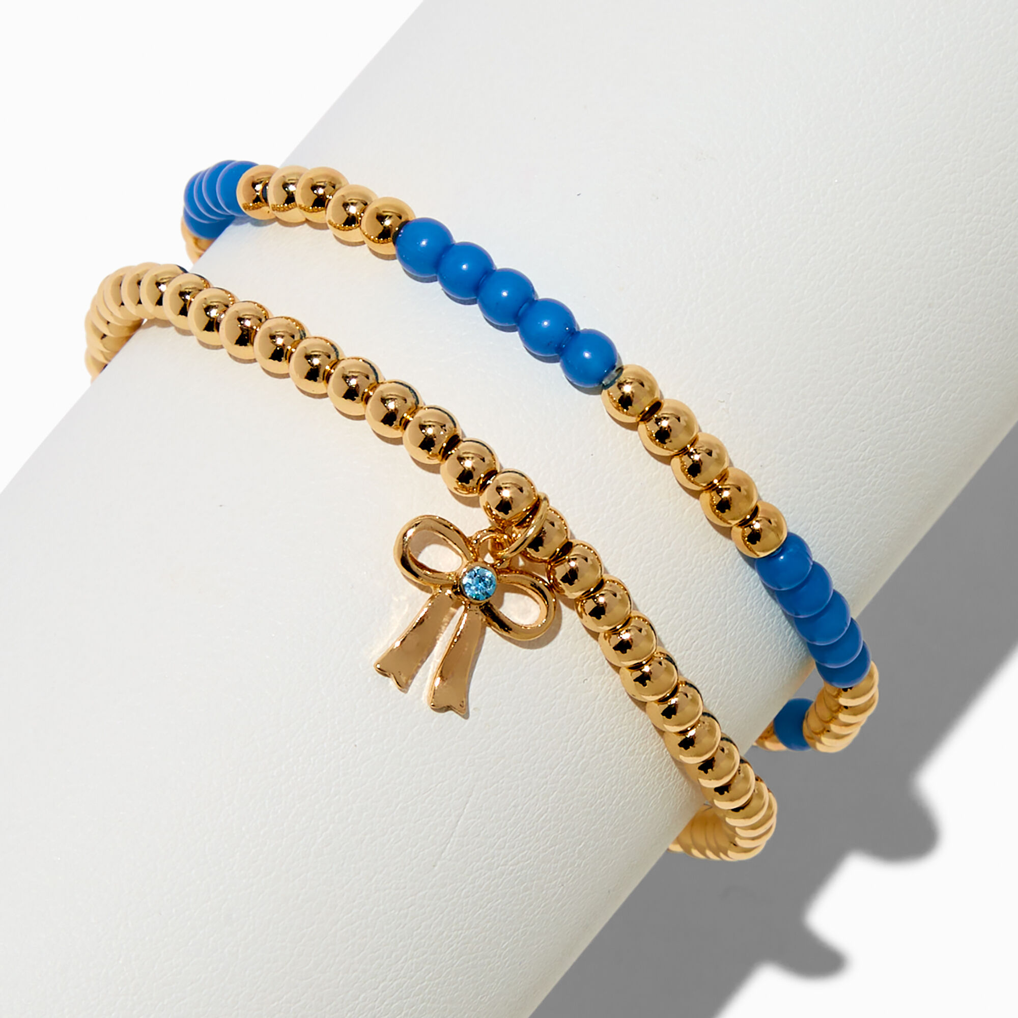 Blue & Gold-tone Bow Stretch Bracelets - 2 Pack,